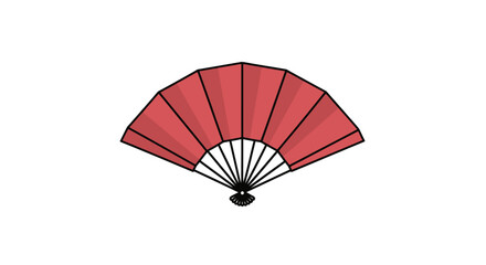 Elegant red Japanese folding hand fan illustration isolated on a white background, representing traditional Asian culture and art