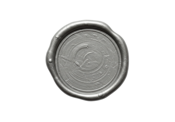 Isolated silvery wax seal stamp with ringed impression for vintage letter or certificate