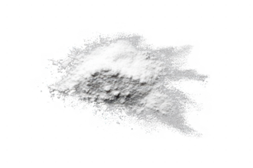 A pile of white powder isolated on transparent background, with a dynamic splash effect suggesting movement and dispersion