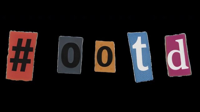 Colorful letters spell trendy hashtag animation isolated asset, transparent 4K video, alpha channel, ProRes 4444