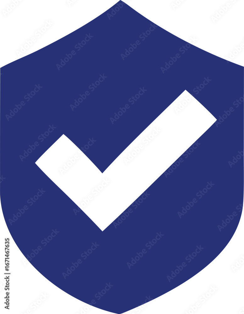 Poster secure shield with white check mark symbol representing safety protection and approval in digital an