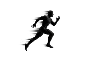 Isolated figure running, dynamic motion effect, athletic body, muscles visible, fitness concept