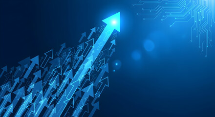 Rising Arrows A Conceptual Graphic for Upward Progress and Technology Growth on Blue Background