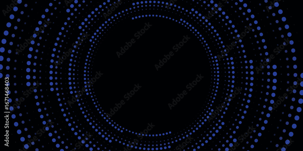 Poster blue techno abstract background with swirling dotted line effect decoration. circle dots style conce