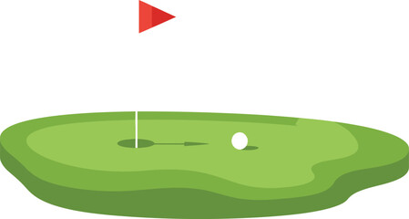 A stylized illustration of a golf green with a hole and flag representing the sport of golf isolated on transparent background