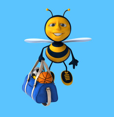 Fun 3D cartoon bee with a sports bag