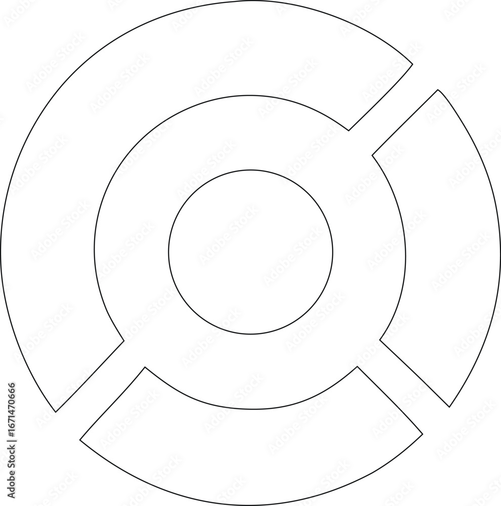 Poster abstract circular geometric shape with concentric rings and radial segments symbolizing technology a
