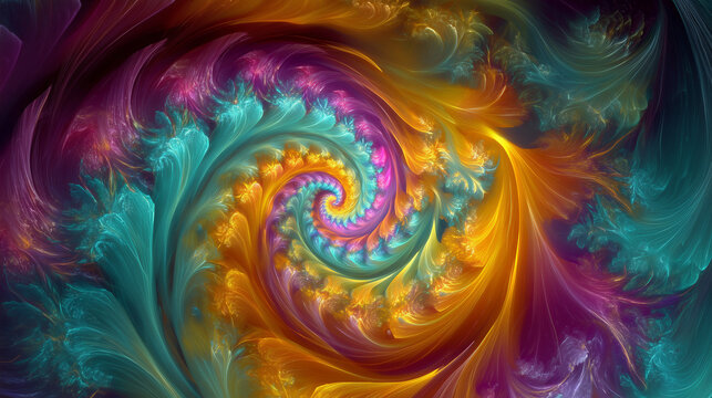 Psychedelic swirl fractal abstract background - Powered by Adobe