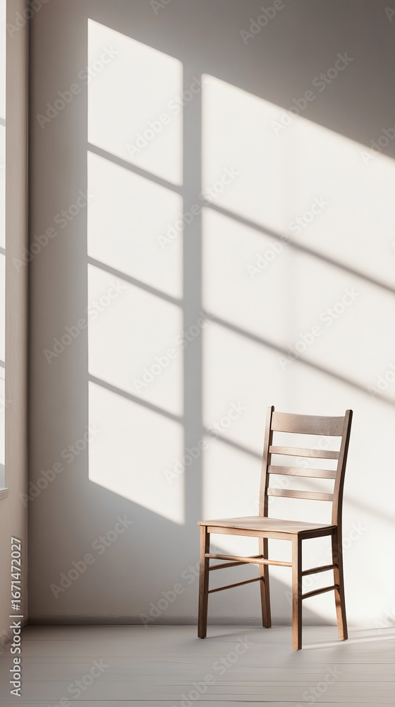 Aufkleber empty room with wooden empty chair. shadows from window creating an artistic effect.