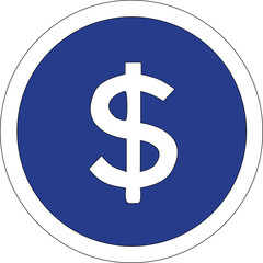 White dollar symbol centered inside a royal blue circle with a white border a financial icon representing wealth and currency