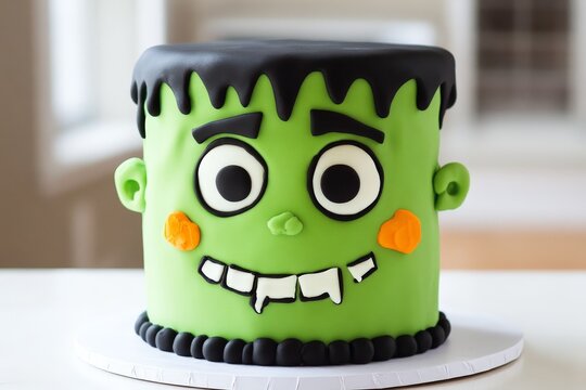 a halloween cake shaped like frankensteins monster - Powered by Adobe