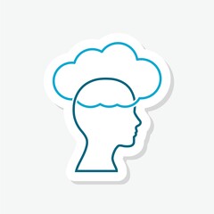 Head icon with cloud sticker isolated on gray background