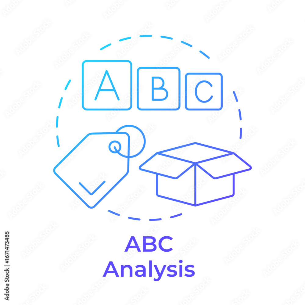 Poster abc analysis blue gradient concept icon. products value comparison process. inventory management met