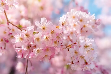 Obraz premium Delicate Pink Cherry Blossoms in Full Bloom