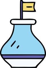 Whimsical glass vase with a yellow flag for creative projects and designs simple hand-drawn style