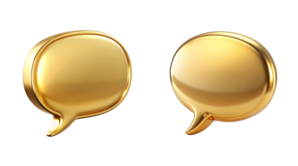 Two Golden Speech Bubbles Shiny Metallic on Transparent Background