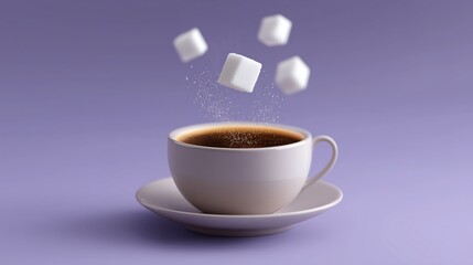 sugar cubes falling into the coffee cup 