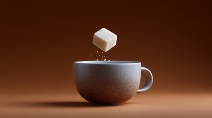 sugar cube falling into the coffee cup 