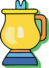 Brightly colored cartoon coffee maker with handle and lid great for kitchen or cafe graphics