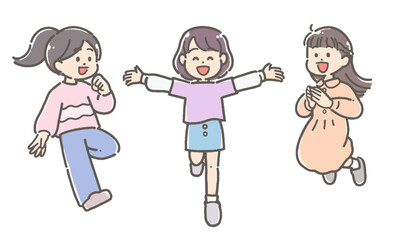 ジャンプする元気な子どもたちのイラストセット
