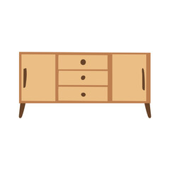 Simple Flat Design Wooden Storage Cabinet Interior Decoration Illustration