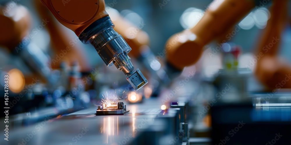 Aufkleber advanced robotic arms perform precision manufacturing in a high-tech facility during daytime operati