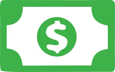 Green dollar bill icon with circular dollar symbol for financial transactions and money management apps