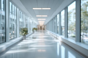 Blurry interior hallway, bright and spacious