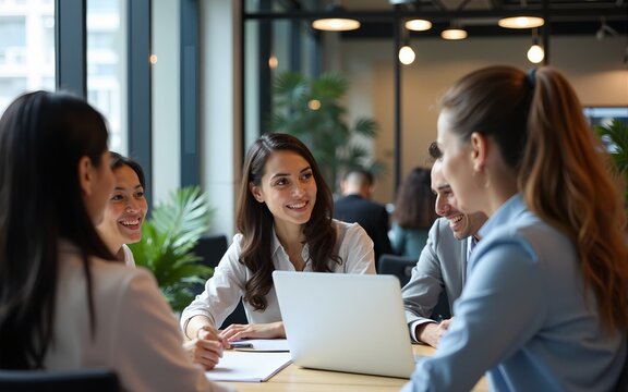 Diversity, corporate and women with laptop, talking and planning budget, fintech and system update in modern office. Team, leader and group online reading, finance and.accounting process on computer
