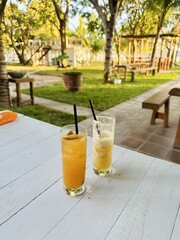 Refreshing Cocktails on White Table Outdoor