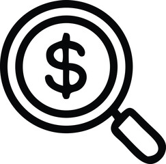 Magnifying glass over dollar sign financial audit research money search investigation concept icon
