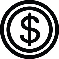 Simple black and white dollar sign icon within concentric circles for financial concepts