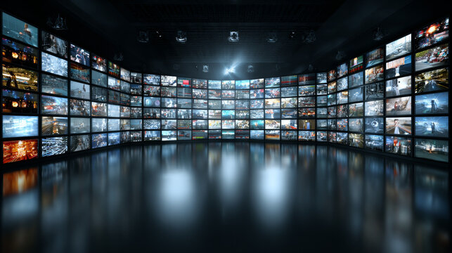 Video wall display representing modern television production technology