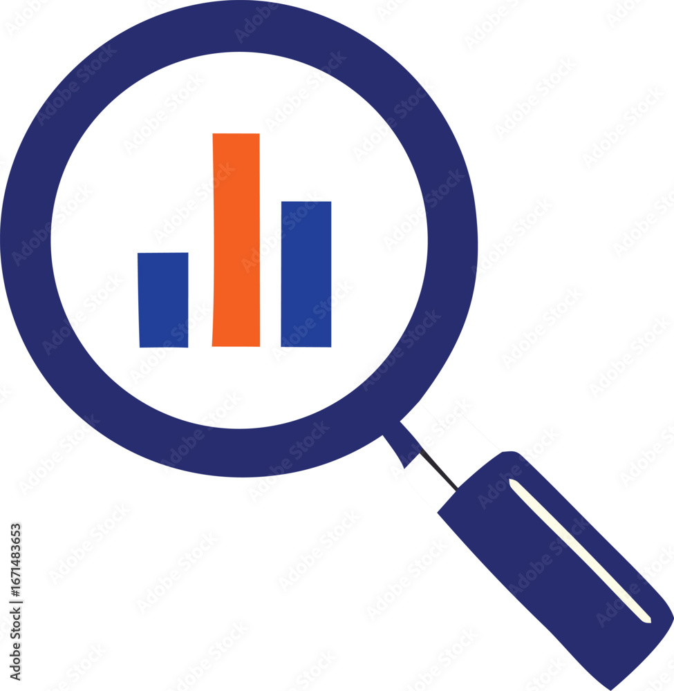 Poster magnifying glass focusing on growing bar chart data analysis business growth insights and financial 