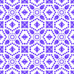 Purple Paisley Dreams: A Symmetrical Floral Pattern, Ornate Violet Symmetry: A Decorative Textile Design, Intricate Floral Dot work: Seamless Pattern in Royal Purple