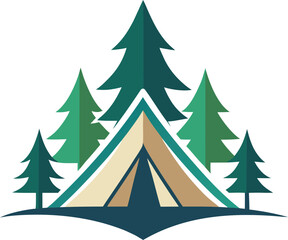 Minimalist Tent Logo with Pine Trees