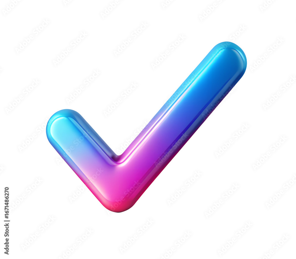 Fototapete gradient check mark icon glossy 3d rendering on transparent background
