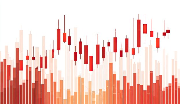 Red and orange financial chart with many candlesticks