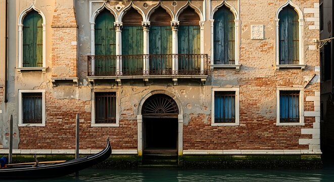 Venetian Canal Building with Gondola in Italy. - Powered by Adobe