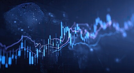 Abstract financial chart overlayed with digital world map