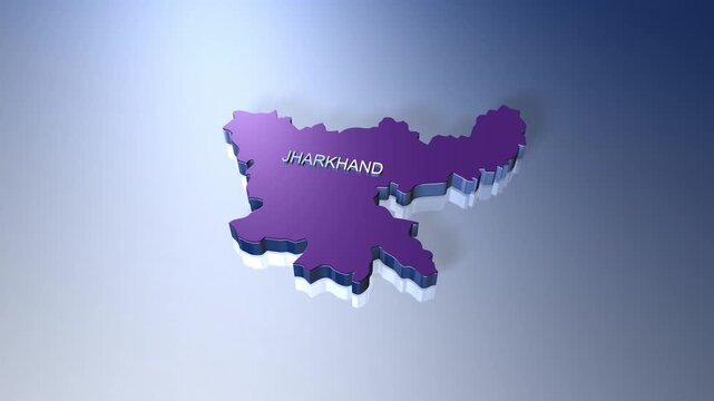 3D animated map of Indian state Jharkhand in blue theme