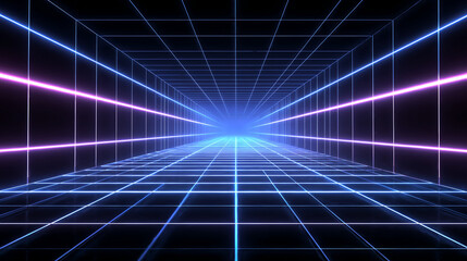 Abstract neon grid glowing perspective depth