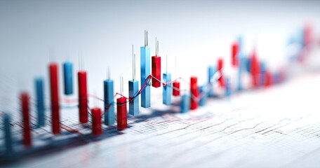 Close-up of a 3D financial chart showing rising and falling trends