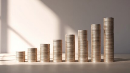 Coins stacked in rising bar chart