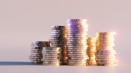 Stacks of glowing coins