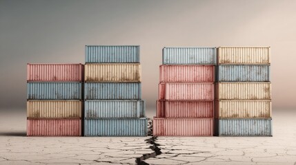 Shipping containers divided by crack