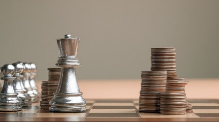 Chess piece and coins on board