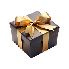 Obraz premium Elegant Black Gift Box with Gold Ribbon on Transparent Background