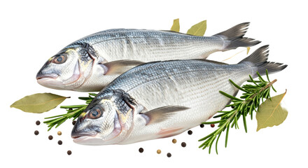 Isolated Fish and herbs