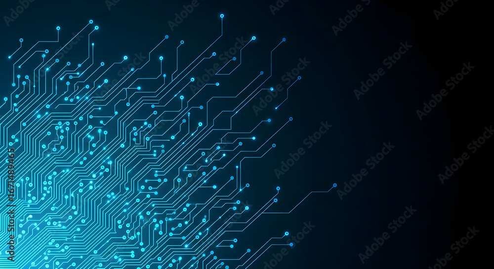 Poster abstract blue circuit board technology background digital innovation, high-tech electronics futurist